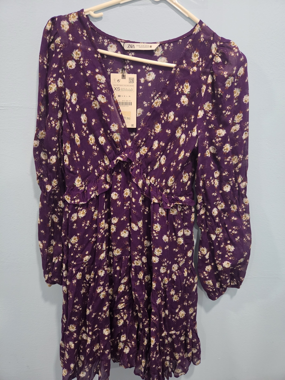 Zara Purple Floral Tie-Front Mini Dress
